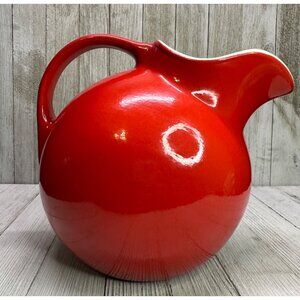 Vtg Hall's Superior Quality Red Ball Pitcher Kitchenware 50s MCM 6.5" x 5" x 5"
